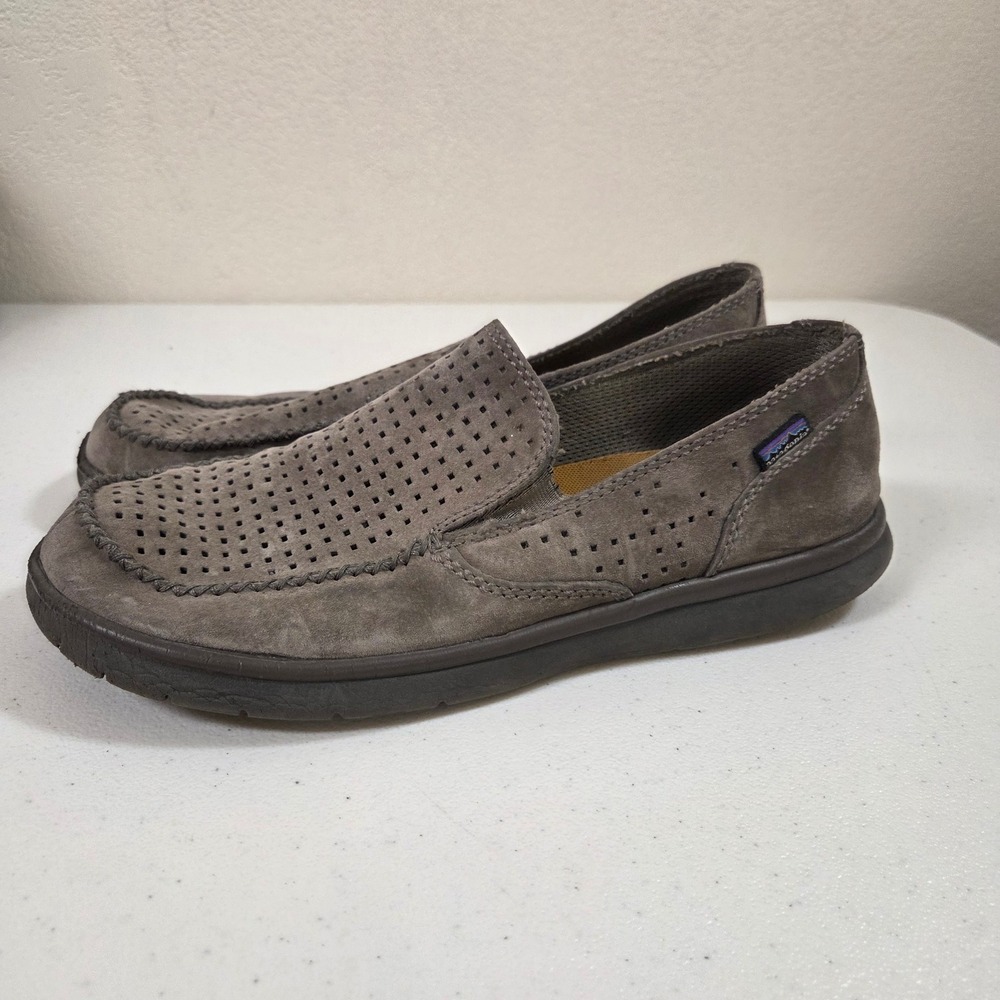 Patagonia Maui Air Boulder Mens 12 Gray Suede Perforated Slip On Loafers T51597